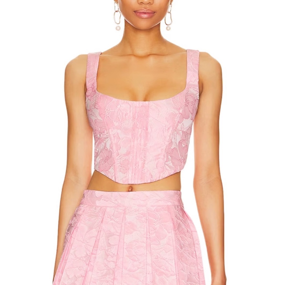 For Love and Lemons Pink Floral Mira corset Top